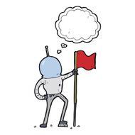 cartoon astronaut planting flag with thought bubble N5