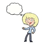 cartoon woman laughing and pointing with thought bubble N9