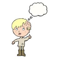 cartoon boy with growth on head thought bubble N30