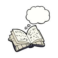 cartoon open book with thought bubble