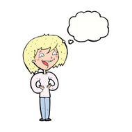 cartoon excited woman with thought bubble N117
