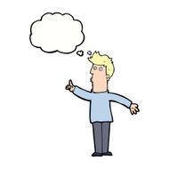 cartoon man advising caution with thought bubble N9