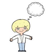 cartoon smug boy with thought bubble N9