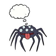 cartoon gross halloween spider with thought bubble N16