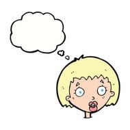 cartoon surprised female face with thought bubble N54