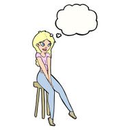 cartoon pretty girl on stool with thought bubble N8