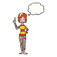 cartoon woman covered in tattoos with thought bubble N8