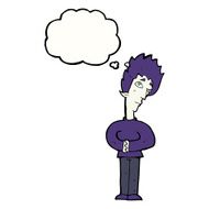 cartoon curious vampire with thought bubble N8