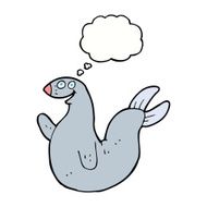 cartoon happy seal with thought bubble N17