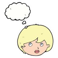 cartoon female face looking upwards with thought bubble N9