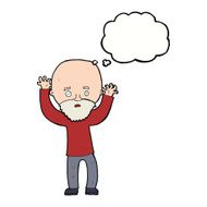 cartoon bearded man panicking with thought bubble N9