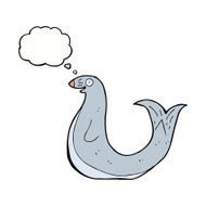 cartoon happy seal with thought bubble N18