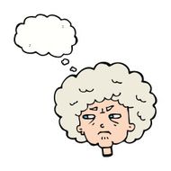cartoon bitter old woman with thought bubble N16