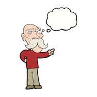 cartoon annoyed old man pointing with thought bubble N9