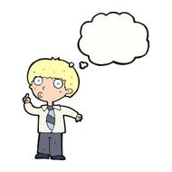 cartoon school boy with question thought bubble N8
