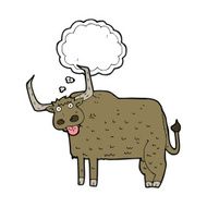 cartoon hairy cow with thought bubble N9