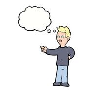 cartoon shocked boy pointing with thought bubble N9