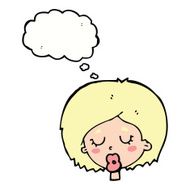 cartoon woman with eyes closed thought bubble N6