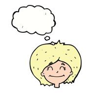 cartoon happy female face with thought bubble N158