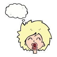 cartoon woman screaming with thought bubble N9