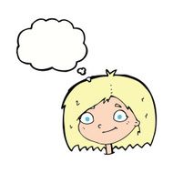 cartoon happy female face with thought bubble N159