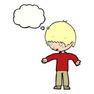 cartoon confused boy with thought bubble N7