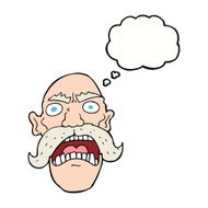 cartoon angry old man with thought bubble N121