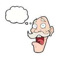 cartoon frightened old man with thought bubble N30