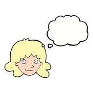 cartoon happy female face with thought bubble N160