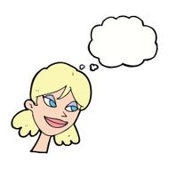 cartoon happy female face with thought bubble N161
