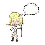 cartoon woman with knife and harpoon thought bubble N8