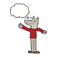 cartoon waving wolf with thought bubble N13