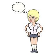 cartoon tough woman with hands on hips thought bubble N8