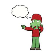 cartoon alien monster man with thought bubble N17