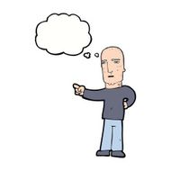 cartoon tough guy pointing with thought bubble N9
