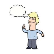 cartoon man giving peace sign with thought bubble N47