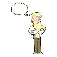 cartoon bearded hipster man with thought bubble N9