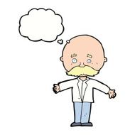 cartoon bald man with open arms thought bubble N9