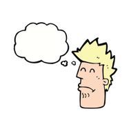 cartoon man feeling sick with thought bubble N7
