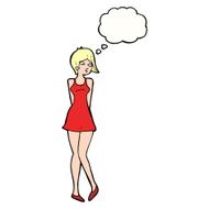 cartoon pretty woman in dress with thought bubble N40