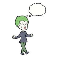 cartoon halloween zombie woman with thought bubble N9