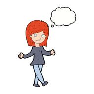 cartoon woman with no worries thought bubble N32