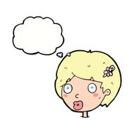 cartoon surprised female face with thought bubble N55
