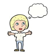 cartoon happy person with thought bubble N25