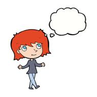 cartoon girl with no worries thought bubble N9