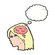 cartoon female head with brain symbol thought bubble N18