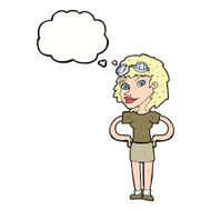 cartoon retro pilot woman with thought bubble N9