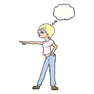 cartoon woman pointing with thought bubble N190