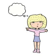 cartoon girl pointing with thought bubble N25
