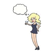 cartoon woman at party with thought bubble N17